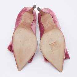 Pre Owned Valentino Pink Velvet and PVC Dollybow Pointed-Toe Pumps Size 37