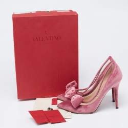Pre Owned Valentino Pink Velvet and PVC Dollybow Pointed-Toe Pumps Size 37