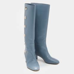 مملوكة مسبقًا بوت فالنتينو روكستد جلد أزرق بطول الركبة مقاس 39