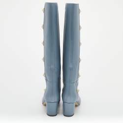 مملوكة مسبقًا بوت فالنتينو روكستد جلد أزرق بطول الركبة مقاس 39
