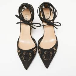 Pre Owned Valentino Black Lace And Mesh Espadrille Wedge Sandals Size 39