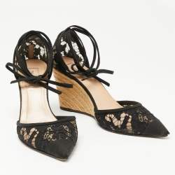 Pre Owned Valentino Black Lace And Mesh Espadrille Wedge Sandals Size 39
