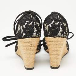 Pre Owned Valentino Black Lace And Mesh Espadrille Wedge Sandals Size 39