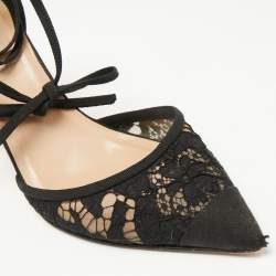 Pre Owned Valentino Black Lace And Mesh Espadrille Wedge Sandals Size 39