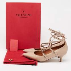 Pre Owned Valentino Beige Leather Eyelet Detail Love Latch Pumps Size 38