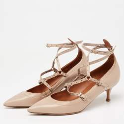Pre Owned Valentino Beige Leather Eyelet Detail Love Latch Pumps Size 38