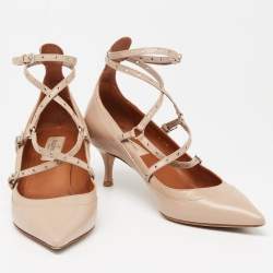 Pre Owned Valentino Beige Leather Eyelet Detail Love Latch Pumps Size 38