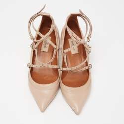 Pre Owned Valentino Beige Leather Eyelet Detail Love Latch Pumps Size 38