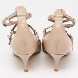 Pre Owned Valentino Beige Leather Eyelet Detail Love Latch Pumps Size 38