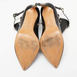 مملوكة مسبقًا حذاء بوت كاحل فالنتينو جلد أسود مرصع روكستد مقدمة مدببة مقاس 39