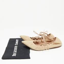 Pre Owned Valentino Beige Suede Pointed Toe Ankle Wrap Ballet Flats Size 38