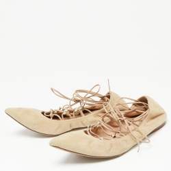 Pre Owned Valentino Beige Suede Pointed Toe Ankle Wrap Ballet Flats Size 38
