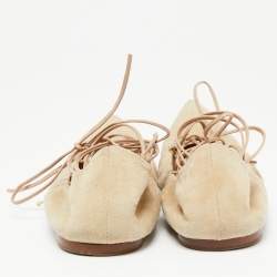 Pre Owned Valentino Beige Suede Pointed Toe Ankle Wrap Ballet Flats Size 38