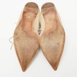 Pre Owned Valentino Beige Suede Pointed Toe Ankle Wrap Ballet Flats Size 38