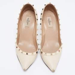 Pre Owned Valentino Cream Leather Rockstud Pumps Size 40.5