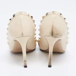 Pre Owned Valentino Cream Leather Rockstud Pumps Size 40.5