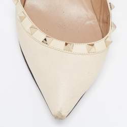 Pre Owned Valentino Cream Leather Rockstud Pumps Size 40.5