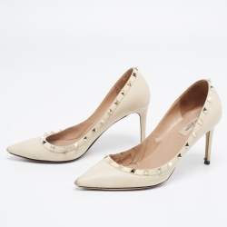 Pre Owned Valentino Cream Leather Rockstud Pumps Size 40.5