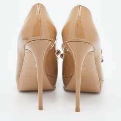 Pre Owned Valentino Beige Patent Leather Bow Peep Toe Platform Pumps Size 39