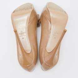Pre Owned Valentino Beige Patent Leather Bow Peep Toe Platform Pumps Size 39