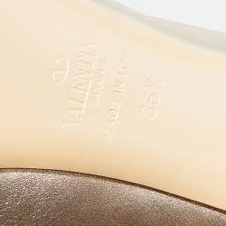 Pre Owned Valentino Metallic Gold Leather Bow Peep Toe Platform Pumps Size 36.5