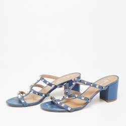 Valentino Blue Leather Rockstud Strappy Sandals Size 40