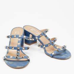 Valentino Blue Leather Rockstud Strappy Sandals Size 40