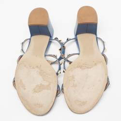 Valentino Blue Leather Rockstud Strappy Sandals Size 40