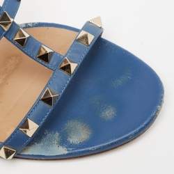 Valentino Blue Leather Rockstud Strappy Sandals Size 40