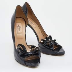 Pre Owned Valentino Black Patent Leather Bow Rockstud D'orsay Pumps Size 39