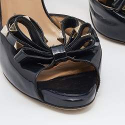 Pre Owned Valentino Black Patent Leather Bow Rockstud D'orsay Pumps Size 39
