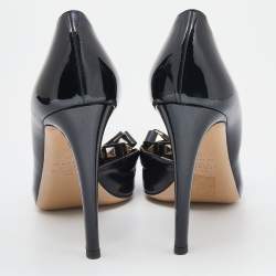 Pre Owned Valentino Black Patent Leather Bow Rockstud D'orsay Pumps Size 39