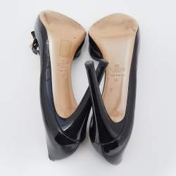 Pre Owned Valentino Black Patent Leather Bow Rockstud D'orsay Pumps Size 39