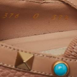 Pre Owned Valentino Beige Leather Rolling Rockstud T-Strap Ballet Flats Size 37.5