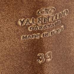 Pre Owned Valentino Olive Green Leather Leaf Applique Ankle-Tie Sandals Size 39