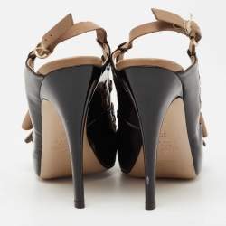 Pre Owned Valentino Black/Beige Patent Leather And Leather Bow Detail Platform Slingback Sandals Size 36