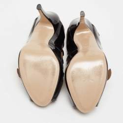 Pre Owned Valentino Black/Beige Patent Leather And Leather Bow Detail Platform Slingback Sandals Size 36