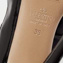 Pre Owned Valentino Black/Beige Patent Leather And Leather Bow Detail Platform Slingback Sandals Size 36