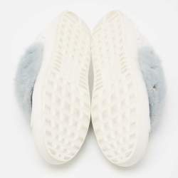 Pre Owned Valentino White/Blue Leather And Mink Fur Rockstud Low Top Sneakers Size 40