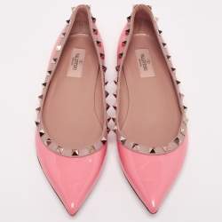 Pre Owned Valentino Pink Patent And Leather Rockstud Ballet Flats Size 39.5