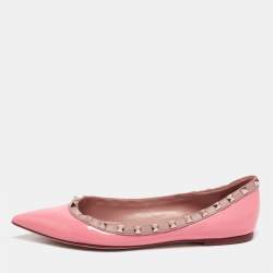 Pre Owned Valentino Pink Patent And Leather Rockstud Ballet Flats Size 39.5