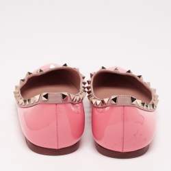 Pre Owned Valentino Pink Patent And Leather Rockstud Ballet Flats Size 39.5
