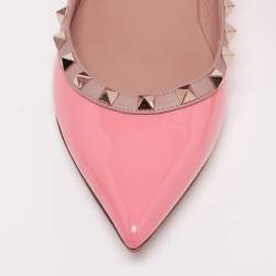 Pre Owned Valentino Pink Patent And Leather Rockstud Ballet Flats Size 39.5