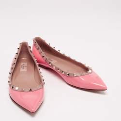 Pre Owned Valentino Pink Patent And Leather Rockstud Ballet Flats Size 39.5