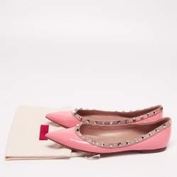 Pre Owned Valentino Pink Patent And Leather Rockstud Ballet Flats Size 39.5
