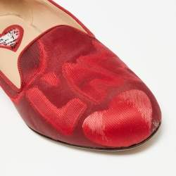 Valentino Red Satin Embroidered Smoking Slippers Size 40   
