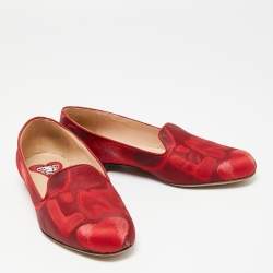 Valentino Red Satin Embroidered Smoking Slippers Size 40   