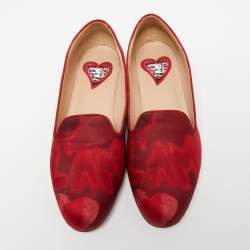 Valentino Red Satin Embroidered Smoking Slippers Size 40   