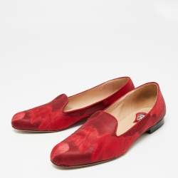 Valentino Red Satin Embroidered Smoking Slippers Size 40   