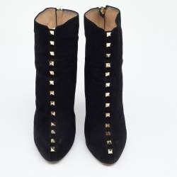 Pre Owned Valentino Black Suede Rockstud Ankle Length Boots Size 38